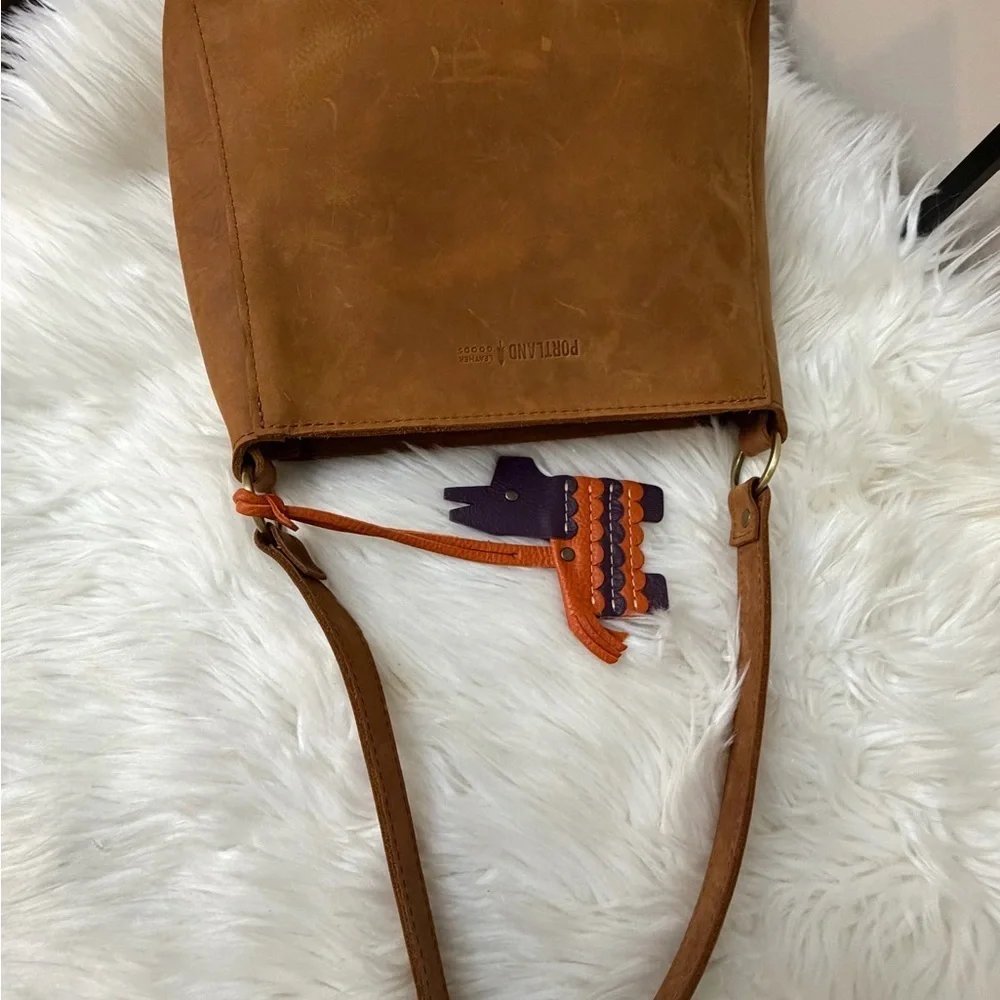 Portland Leather Tan Triangle Shoulder Bag with Charm